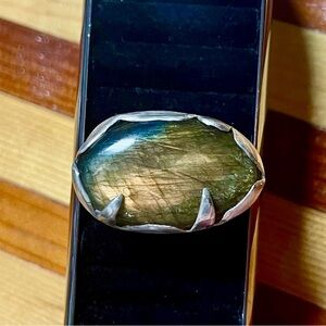 Unique Handmade Artisan Sterling Silver Labradorite Statement Ring Size 8